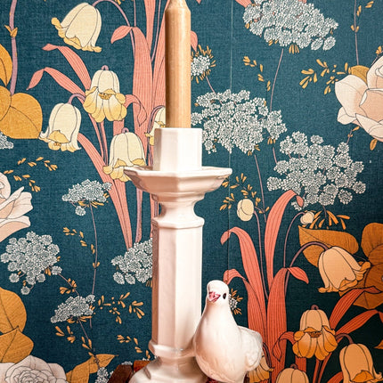 Bougeoir vintage en porcelaine blanche avec colombe Italie