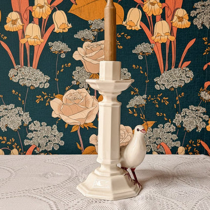 Bougeoir vintage en porcelaine blanche avec colombe Italie