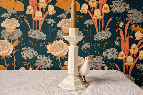Bougeoir vintage en porcelaine blanche avec colombe Italie