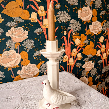 Bougeoir vintage en porcelaine blanche avec colombe Italie