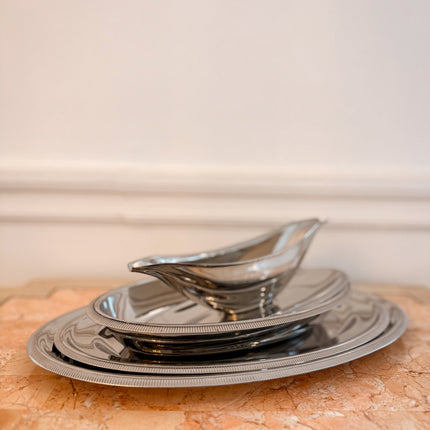 Saucière avec plateau intégré en acier inoxydable + 3 plats service Létang & Rémy