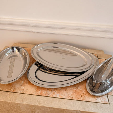 Saucière avec plateau intégré en acier inoxydable + 3 plats service Létang & Rémy