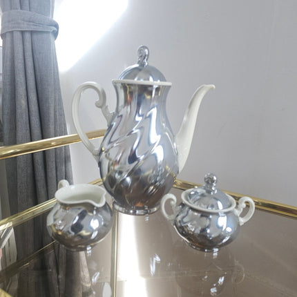 Service à café vintage Demeyere "Inaltérable" - Porcelaine et inox - Années 50-60