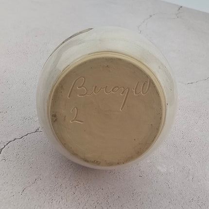 Petit vase vintage en grès de Biron avec dessin maison de campagne à la main Bouffioulx