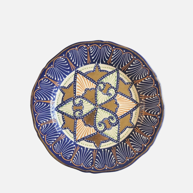 Assiette déco en faïence émaillée HB Quimper motifs ethniques 