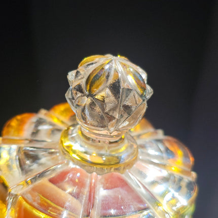 Petit pot en cristal ambré et transparent avec couvercle de Val Saint-Lambert collection Luxval Art Déco