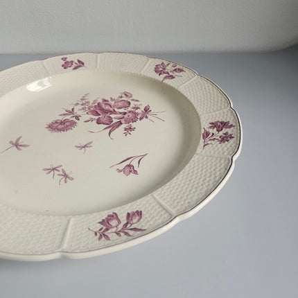 Grand plat de service d'exception ancien Wedgwood Frakenthal en céramique blanche et motifs rouges