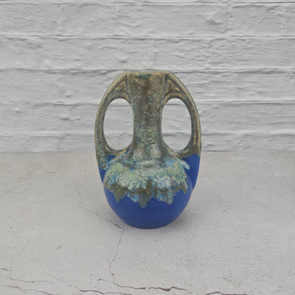 Petit vase amphore Art Déco Alphonse Mouton Saint-Uze bleu avec effet enflammé années 1930