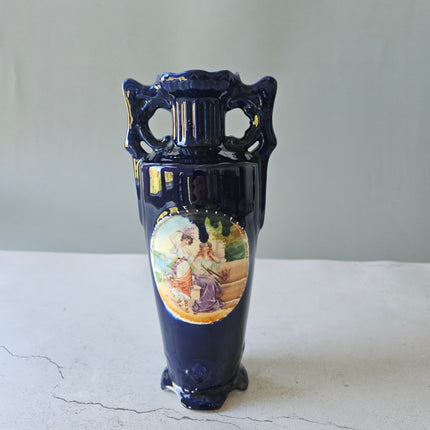 Vase vintage Josef Strnact bleu cobalt décor romantique