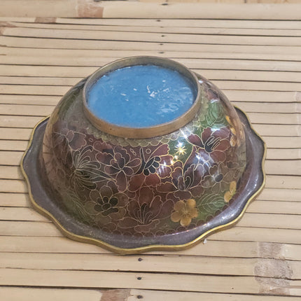 Bol asiatique vintage en laiton à décor floral