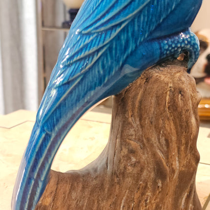 Statuette perroquet cacatoès en céramique émaillée turquoise 30 cm