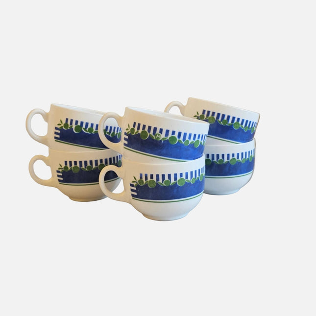 6 tasses Arcopal bleu et vert 
