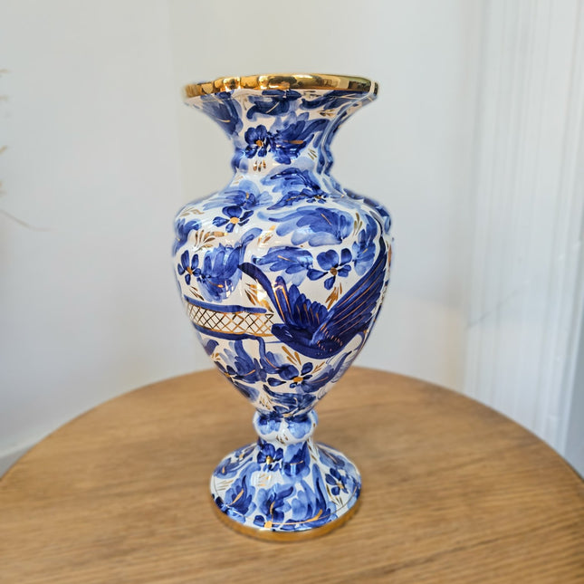 Large blue and gold earthenware vase by H. Bequet
