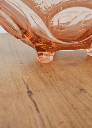 Coupe à fruits en verre rose sur pied tripode Art déco - Années 30