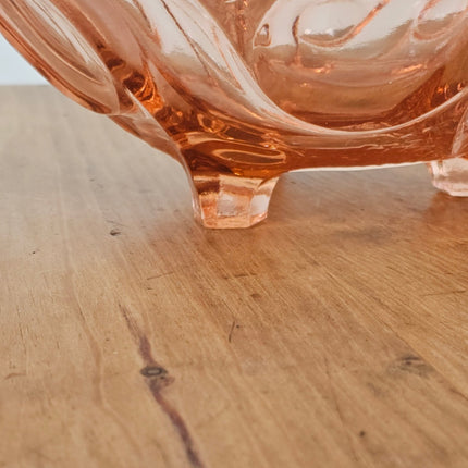 Coupe à fruits en verre rose sur pied tripode Art déco - Années 30
