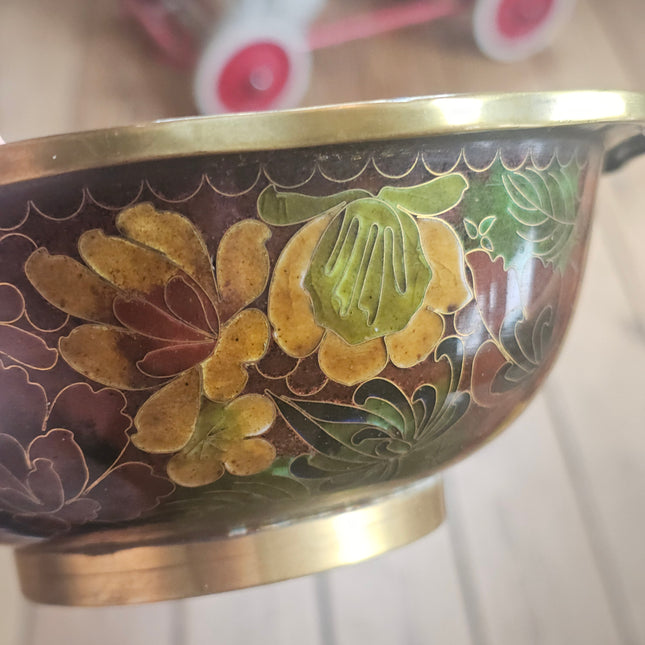Bol asiatique vintage en laiton à décor floral