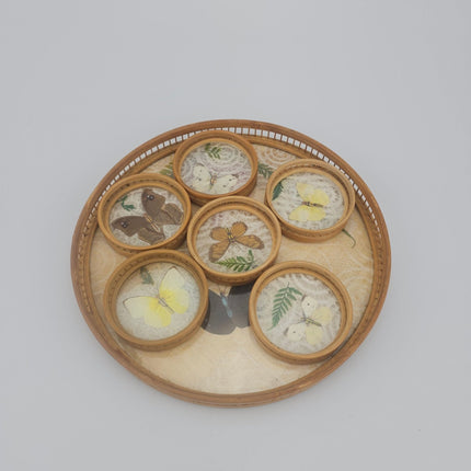 Rond dienblad van glas en bamboe