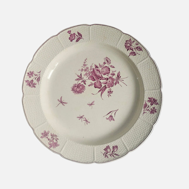 Grand plat de service d'exception ancien Wedgwood Frakenthal en céramique blanche et motifs rouges