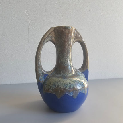 Petit vase amphore Art Déco Alphonse Mouton Saint-Uze bleu avec effet enflammé années 1930