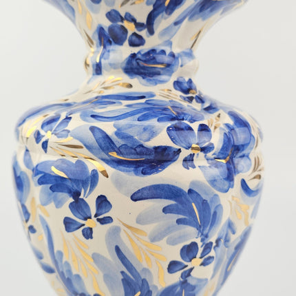 Grand vase bleu et doré en faïence H.Bequet style Bohème