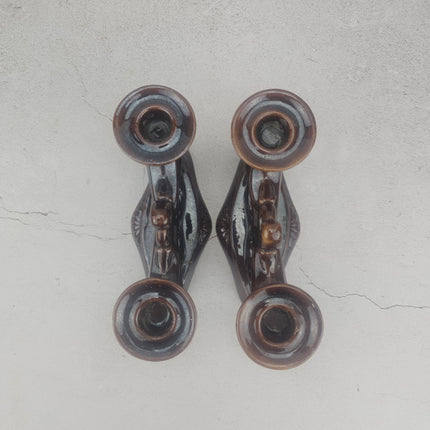 Duo de bougeoirs marrons en céramique Jasba Keramik Années 60