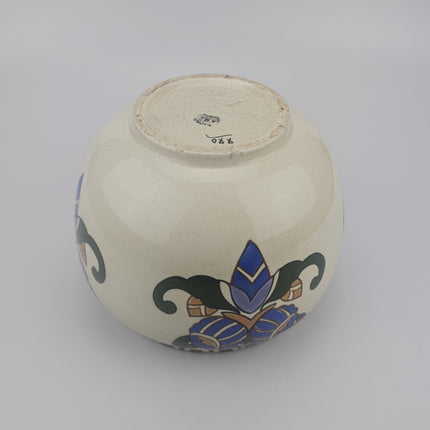 Vase Art déco belge cache-pot AMC blanc et motifs ethniques