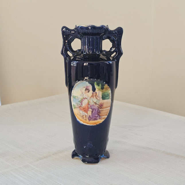 Vase vintage Josef Strnact bleu cobalt décor romantique