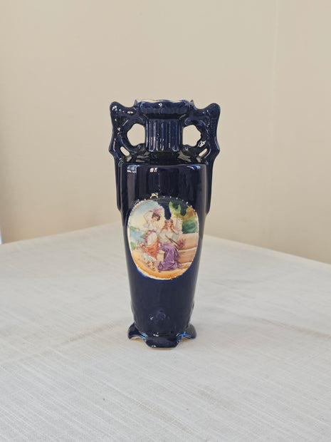 Vase vintage Josef Strnact bleu cobalt décor romantique