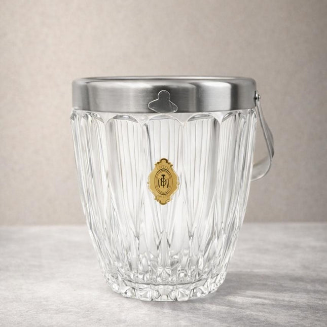 Petit seau à glaçons en cristal transparent Demeyere et anse en inox