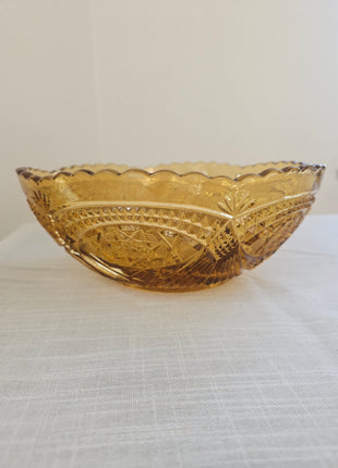 Saladier vintage en verre pressé ambre Belgique - Style Art déco