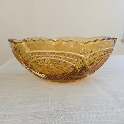 Saladier vintage en verre pressé ambre Belgique - Style Art déco