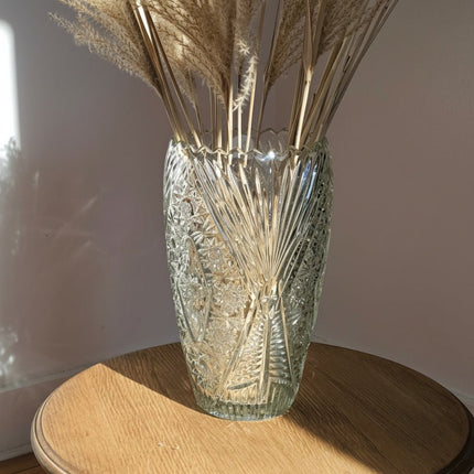 Grand Vase en Verre Pressé 32cm Style Bohème | Vase Transparent Chic