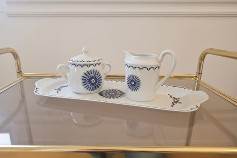 Plateau, sucrier et pot à lait de Porcelaine de Paris modèle Ming Bleu