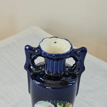 Vase vintage Josef Strnact bleu cobalt décor romantique