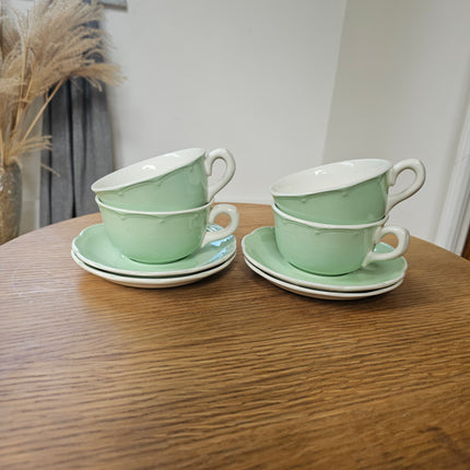 4 tasses et sous-tasses en faïence vert pastel - Boch La Louvière