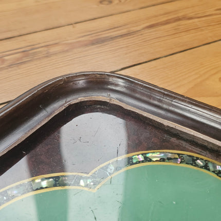 Plateau vintage en bois, verre et nacre