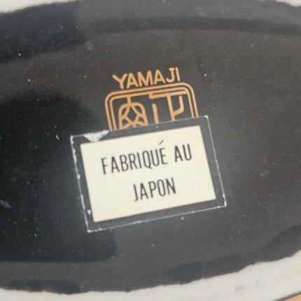 Vase vintage Yamaji en porcelaine noire et fleurs pastels - Japon années 80