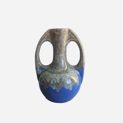 Petit vase amphore Art Déco Alphonse Mouton Saint-Uze bleu avec effet enflammé années 1930