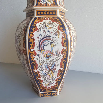 Vase antique chinois ou potiche B&G Italie en porcelaine multicolore
