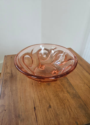 Coupe à fruits en verre rose sur pied tripode Art déco - Années 30