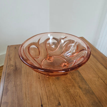 Coupe à fruits en verre rose sur pied tripode Art déco - Années 30