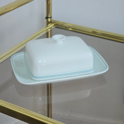 Beurrier Villeroy et Boch en porcelaine blanche avec ligne verte