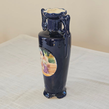 Vase vintage Josef Strnact bleu cobalt décor romantique