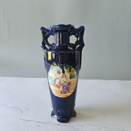 Vase vintage Josef Strnact bleu cobalt décor romantique