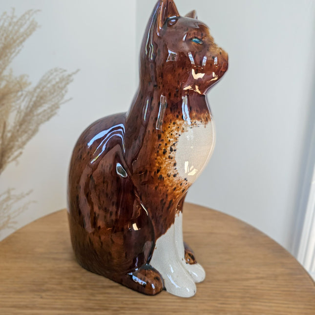 Grande figurine de chat en céramique émaillée - Style Mid-Century - 36 cm