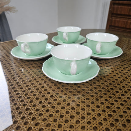 4 tasses et sous-tasses en faïence vert pastel - Boch La Louvière
