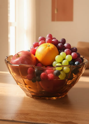 Saladier Coupe à fruits vintage verre ambré motifs géométriques - Style Art déco