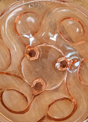 Coupe à fruits en verre rose sur pied tripode Art déco - Années 30