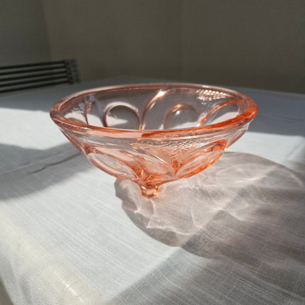 Coupe à fruits en verre rose sur pied tripode Art déco - Années 30