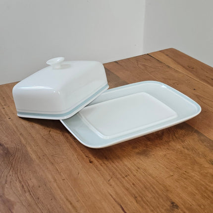 Beurrier Villeroy et Boch en porcelaine blanche avec ligne verte